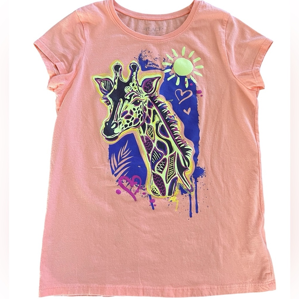 The Children’s Place Peach Orange Giraffe Graphic Tee Size XL
